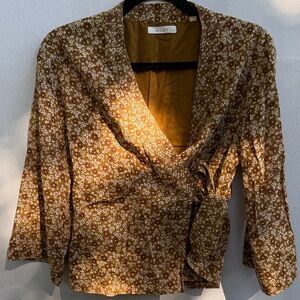 Doen Brown Floral Wrap Blouse